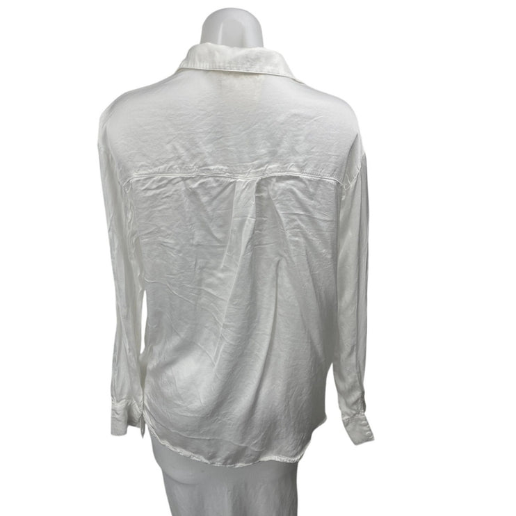 Pippa Women's White Silky Long Sleeve Button DownCollar Shirt Blouse Top Size XS