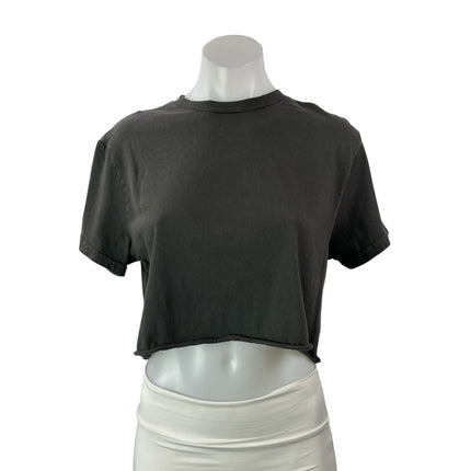 perfectwhitetee Women's Black Short Sleeves Casual Crop Tee T-shirt Top Size OS