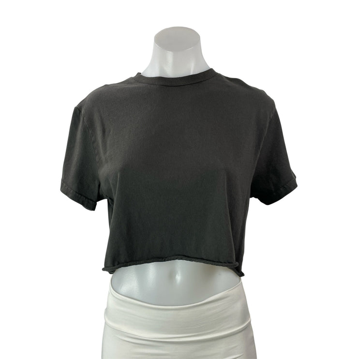 perfectwhitetee Women's Black Short Sleeves Casual Crop Tee T-shirt Top Size OS