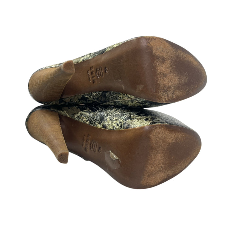 Aldo Rise Green Leather Floral Almond Toe Stiletto Heel Platform Ankle Boots 6