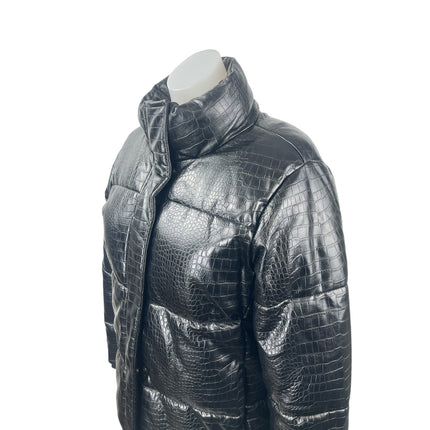 Marc New York Faux Vegan Leather Croc Embossed Quilted Puffer Coat Jacket Sz S