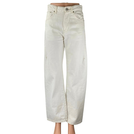 Zara Women's White High Waisted Wide Leg Baggy Straight Leg Denim Jeans Size 0