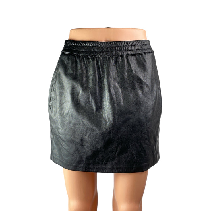 Aritzia Babaton Black Faux Vegan Leather Elastic Waist Mini Pencil Skirt Size XS