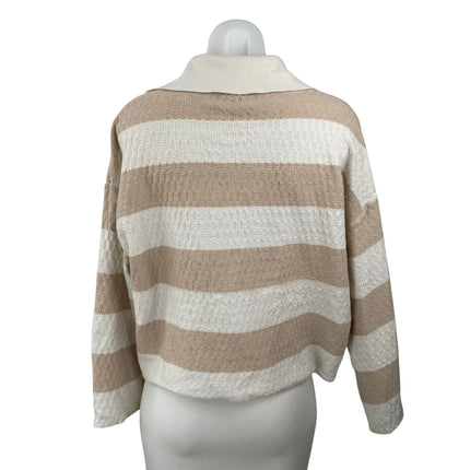 Princess Polly Beige White Striped Textured Knit Long Sleeve Polo Sweater Top 4