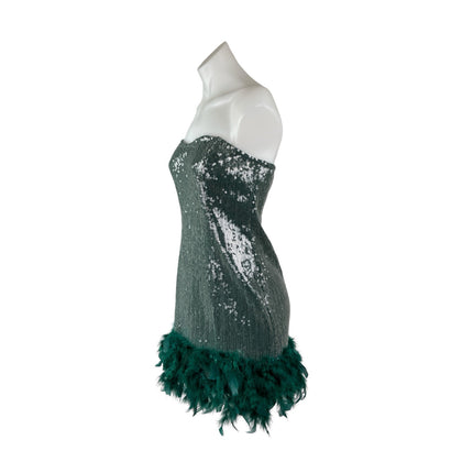Lulus Especially Fabulous Emerald Sequin Feather Sleeveless Mini Bodycon Dress M
