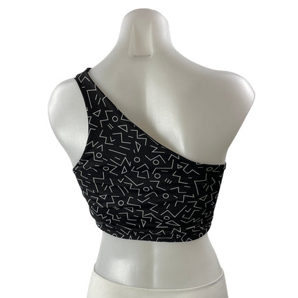 VIKA Women's Black Sleeveless One Shoulder Athletic Activewear Crop Tank Top M
