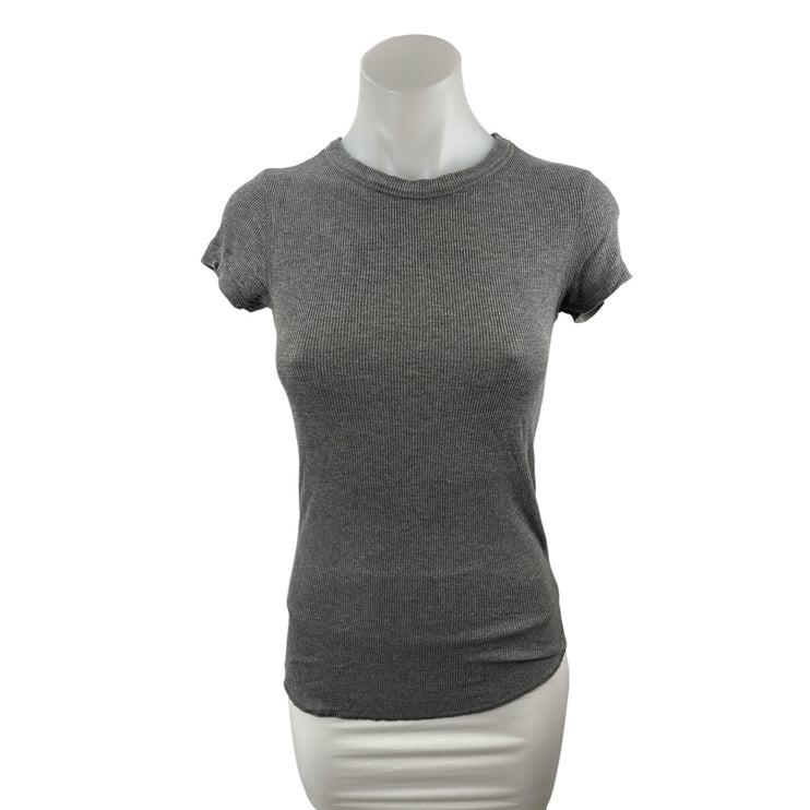 Zara Gray Ribbed Crew Neck Short Sleeve SlimTunic  Baby Tee Basic T-Shirt Top S