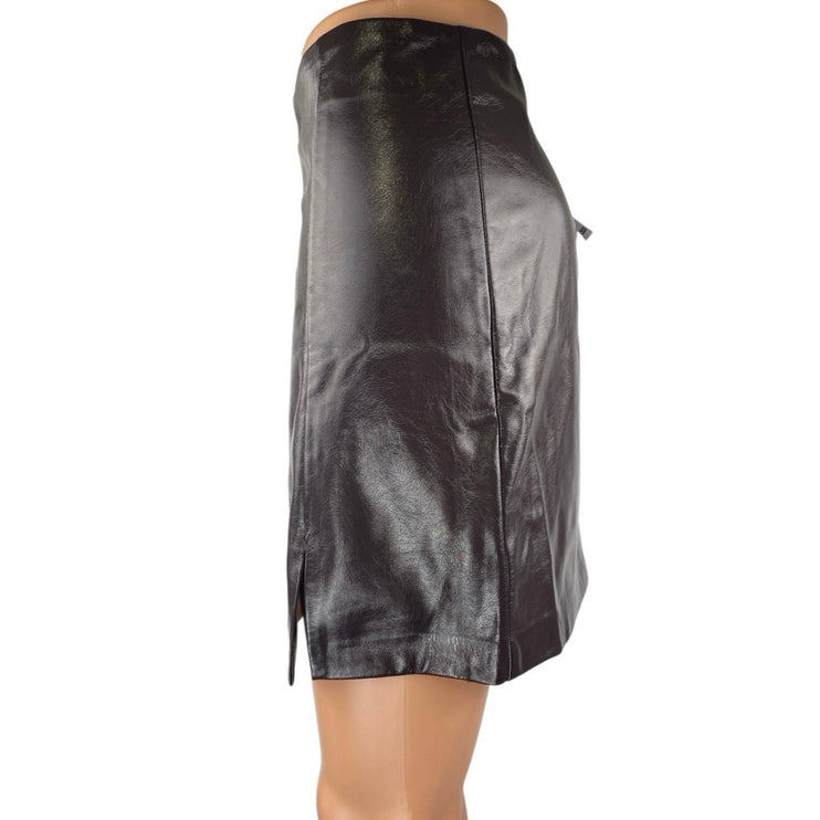 NEW Topshop Brown Faux Vegan Leather High Waist Zipper Mini A-Line Skirt Size 8