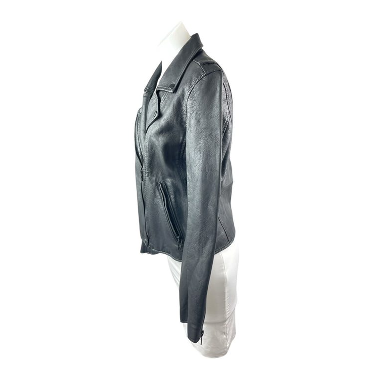 BlankNYC Black Faux Leather Vegan Long Sleeve Motorcycle Biker Coat Jacket Sz M