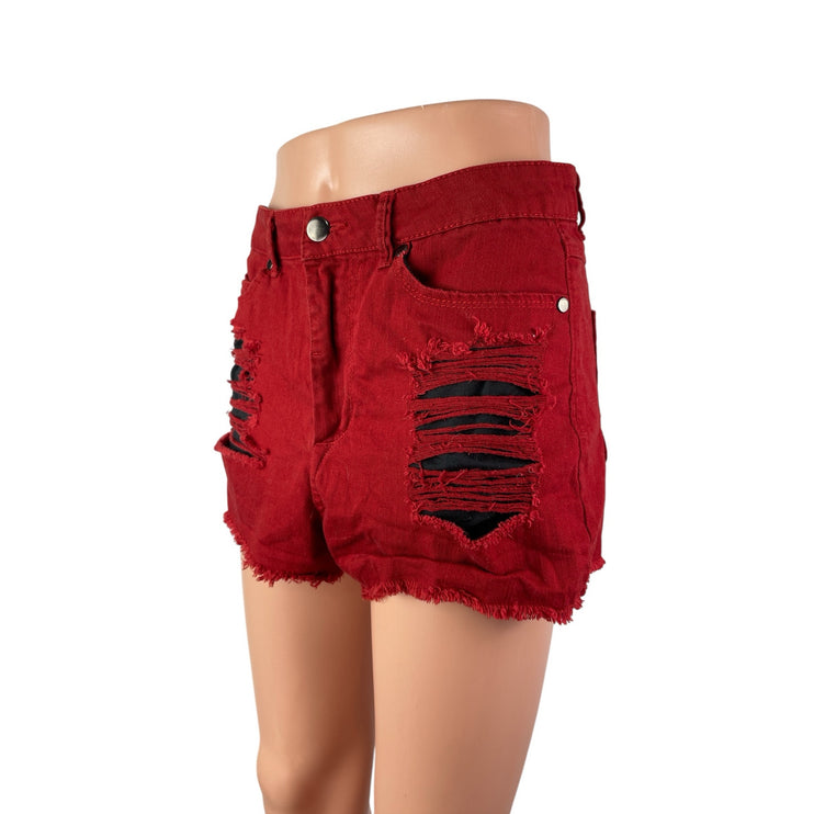 XXI Premium Womens Red Distressed High Waisted Cut Off Denim Jean Shorts Size 29