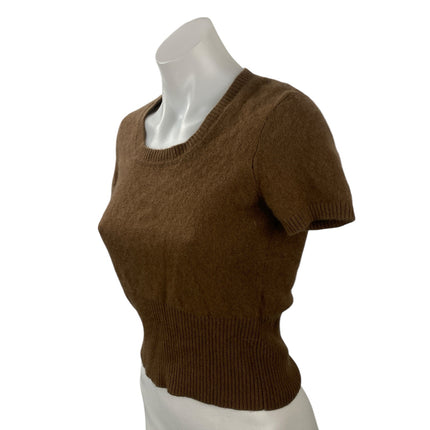 Naadam Women's Brown Cashmere Short Sleeve Scoop Neck Sweater Baby Tee Top Sz S