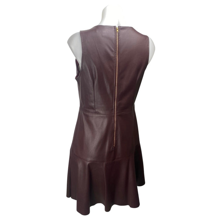 She + Sky Maroon Red Sleeveless Faux Leather Vegan A Line Mini Dress Size M