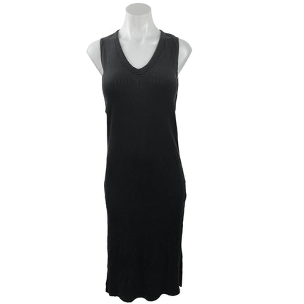 Terez Women's Black Sleeveless V Neck Ribbed Knit Stretchy Bodycon Dress Size S