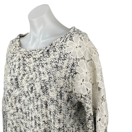 Paper Women's Black White Floral Lace Trim Long Sleeve Sweatshirt Sweater Top M
