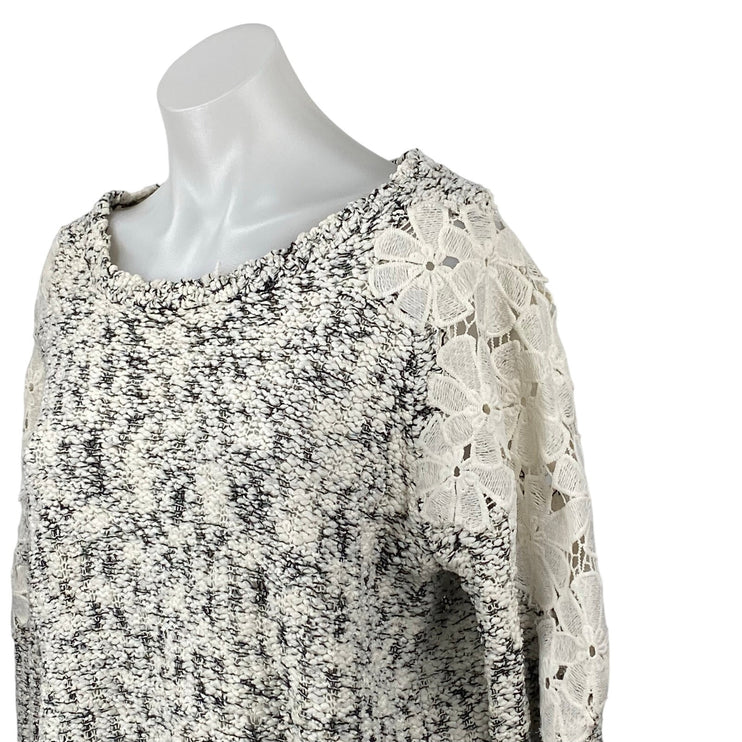 Paper Women's Black White Floral Lace Trim Long Sleeve Sweatshirt Sweater Top M