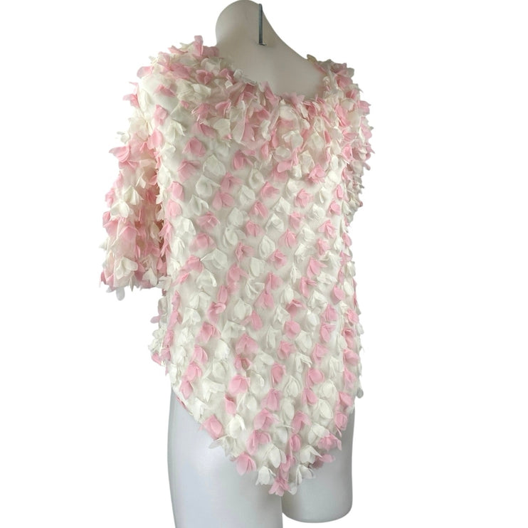 ASOS Design Pink White 3D Floral Ruffle Short Puff Sleeve Bodysuit Top Size 16