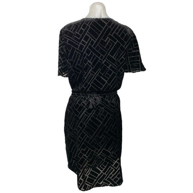 Lauren Ralph Lauren Black Burnout Velvet Geometric Mini A-Line Blouson Dress 10