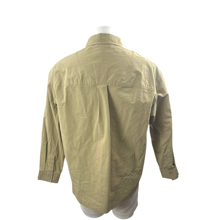 Zara Men's Khaki Olive Green Pocket Long Sleeve Button Down Shirt Top Size M