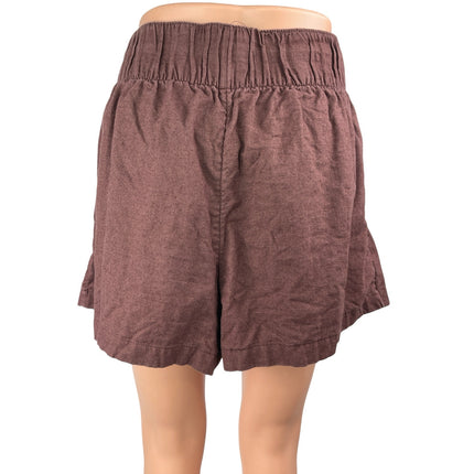 Abercrombie & Fitch Brown Linen Pleated High Elastic Waist Wide Leg Shorts Sz L