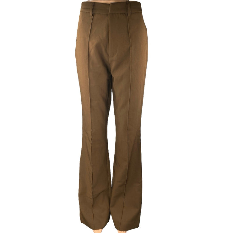 boa. Women's Brown Pintucked High Waisted Bootcut Flared Trousers Pants Size S