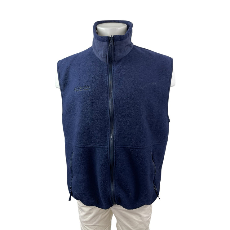 Columbia Men's Navy Blue Fleece Sleeveless Stand Collar Full Zip Vest Jacket XL