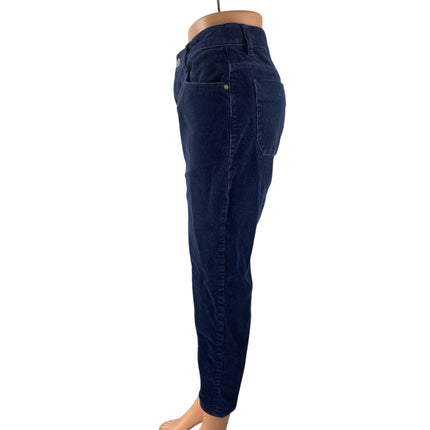 Kai-aakmann WomenNavy Blue Corduroy Mid Rise Straight Leg Trousers Pants Size S