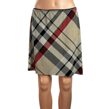 Wrapper Womens Multicolor Check Plaid Raw Hem Y2k Mini A-line Skirt Size L