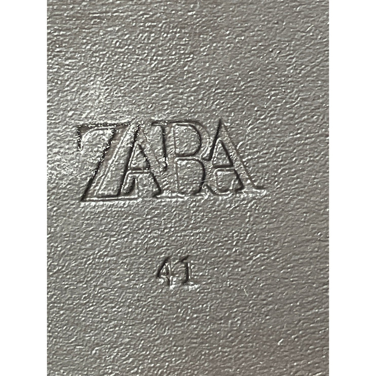 Zara Women's Brown Leather Chain Link Almond Toe Slip On Loafers Shoes Size 10.5