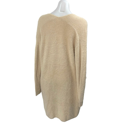 Dear John Beige Tan Khaki Long Sleeve Open Pocket Long Cardigan Sweater Top Sz S
