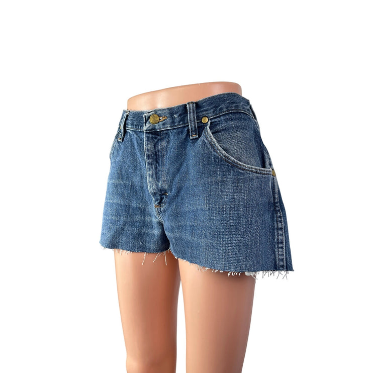 Wrangler Women's Blue Medium Wash High Waisted Cut Off Denim Jean Shorts Size 3241*=-0o