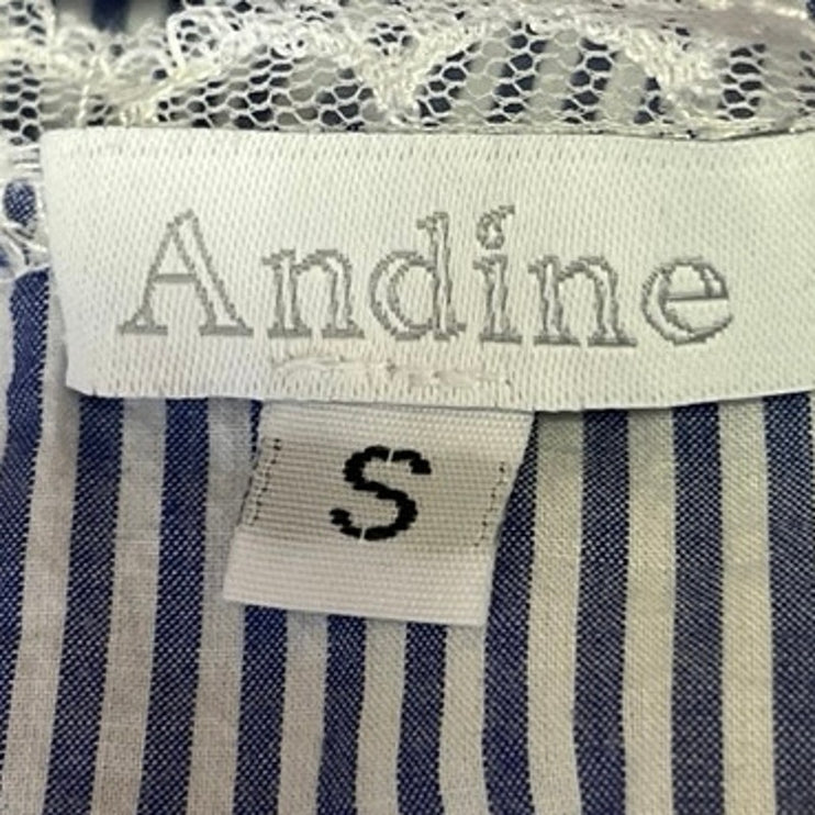 Andine Vivi Provence Stripe Blue White Sleeveless Split V-neck Crop Tank Top S