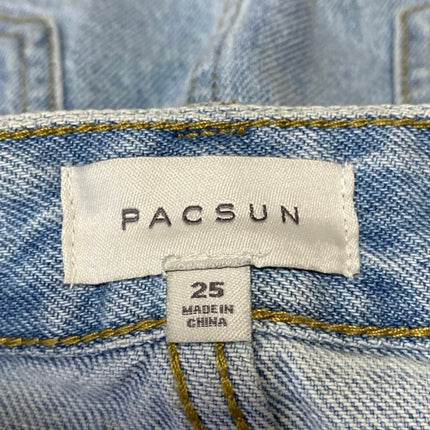 Pacsun Blue Light Wash Raw Hem Frayed Straight Mini Denim Jean Skirt Size 25