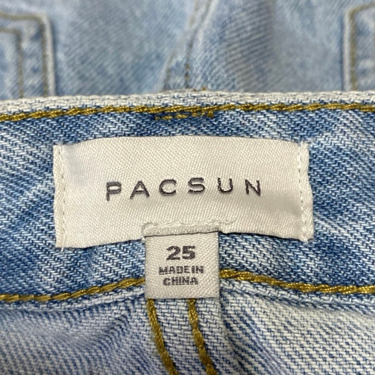 Pacsun Blue Light Wash Raw Hem Frayed Straight Mini Denim Jean Skirt Size 25