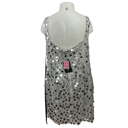 NEW PrettyLittleThing Silver Disc Sequin Sleeveless Mini Party Bodycon Dress 20