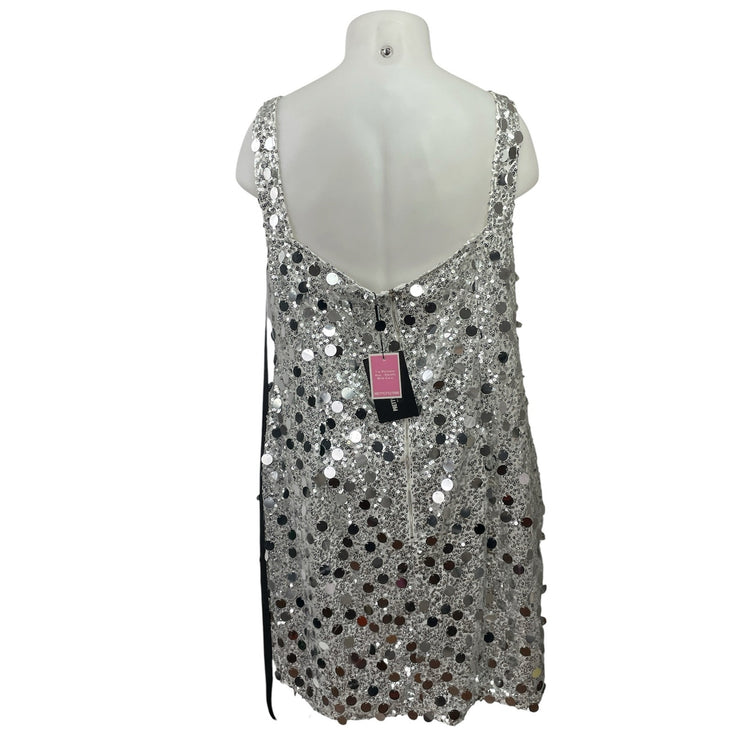 NEW PrettyLittleThing Silver Disc Sequin Sleeveless Mini Party Bodycon Dress 20