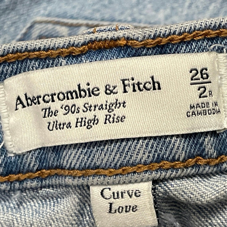 Abercrombie & Fitch The 90s Straight Ultra High Rise Blue Denim Jeans Size 26