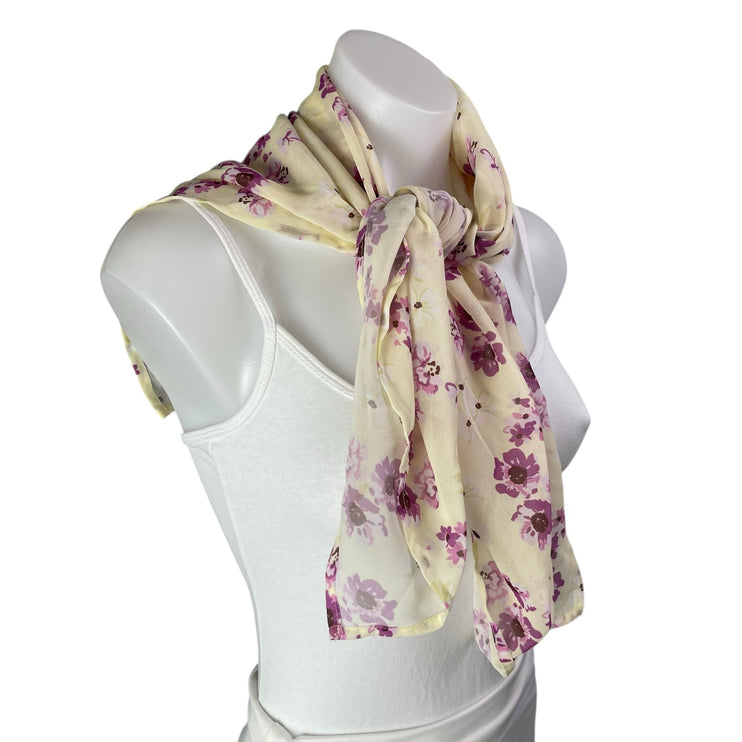 Princess Polly Women's Cream Purple Floral Rectangle Shawl Wrap Scarf One Size