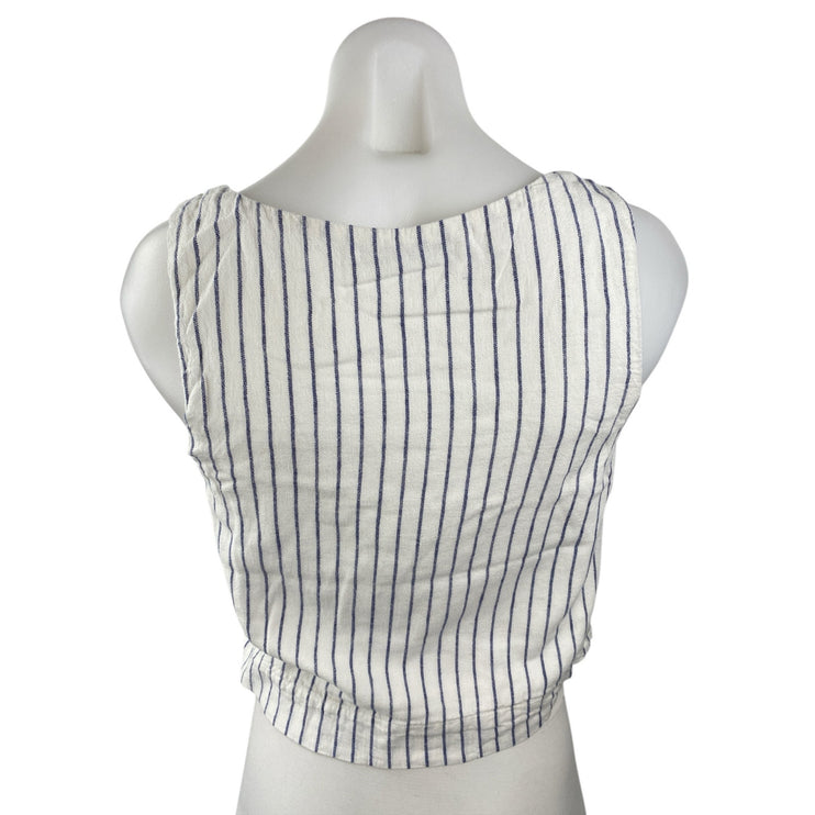 Abercrombie & Fitch White Blue Striped Sleeveless Cami Boxy Tank Crop Top Size S