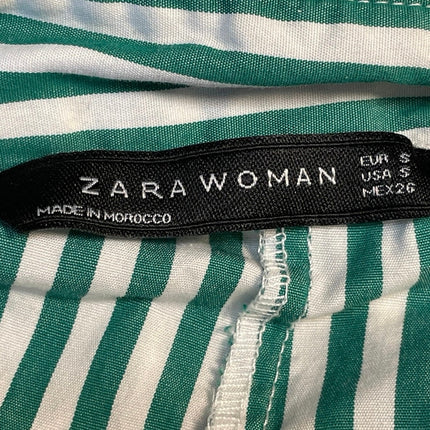 Zara Women's Green Striped Off The Shoulder Ruched Button Down Shirt Top Size S