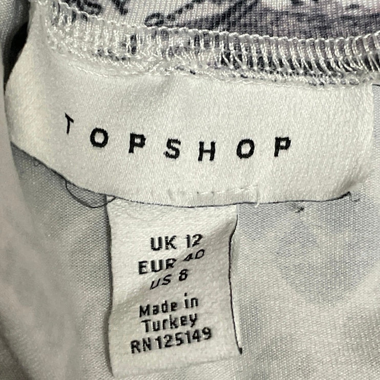 Topshop Womens Black White Newspaper Graphic Mock Neck Long Sleeve Blouse Top 8