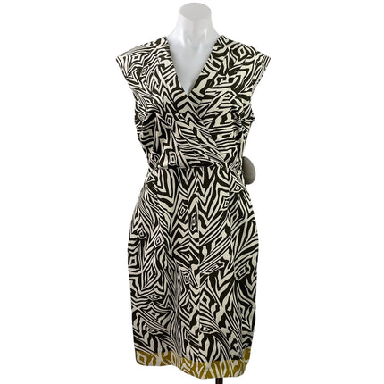 NEW Emma & Michele Black Cap Sleeve Geometric V Neck Mini Sheath Dress Size 8