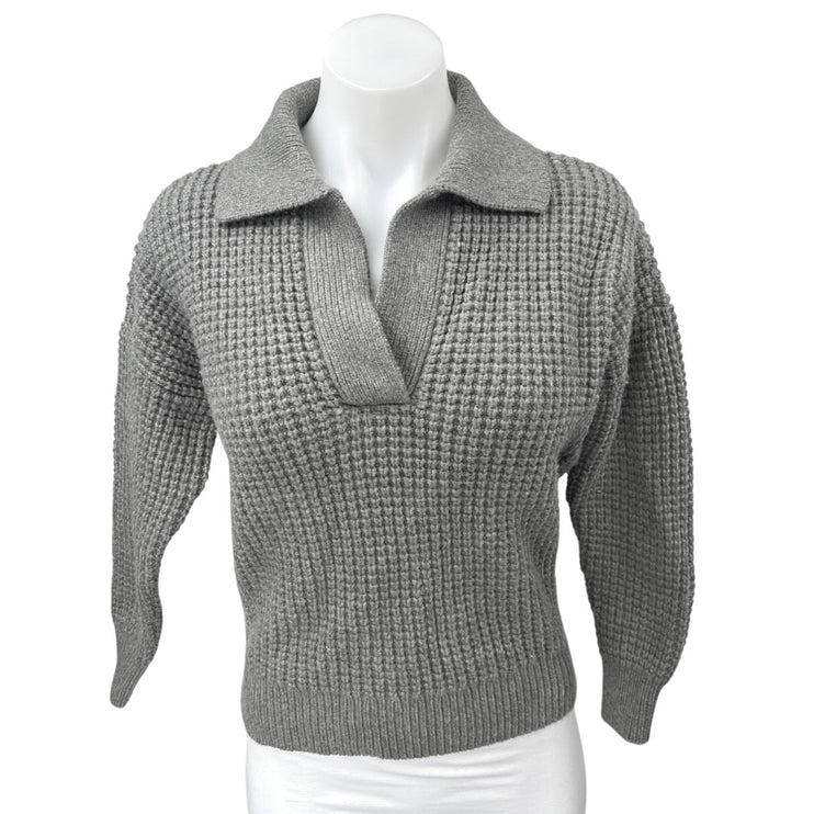 Madewell Gray Wool Waffle Knit Collar Long Sleeve Pullover Henley Sweater Top XS