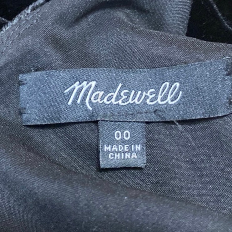 Madewell Black Velvet Velour Sleeveless Cami Camisole Mini Slip Tank Dress Sz 0