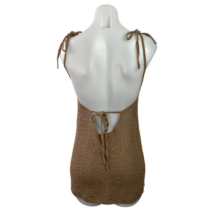Akoia Swim Womens Brown Crochet Knit Sleeveless Backless Mini Coverup Dress Sz M