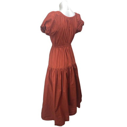 Moon River Women Brown Short Puff Sleeve V Neck Tiered A Line Midi Dress Size S
