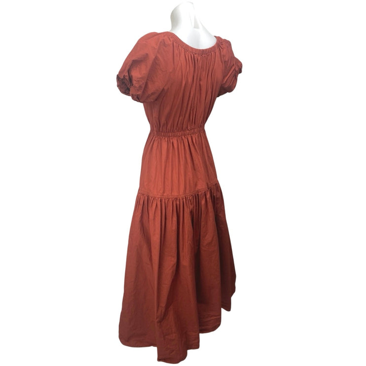 Moon River Women Brown Short Puff Sleeve V Neck Tiered A Line Midi Dress Size S