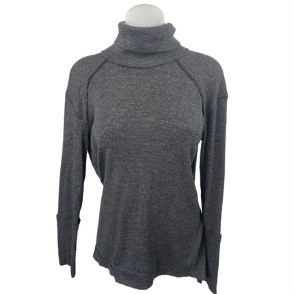 Free People Women's Gray Turtleneck Split Back Long Sleeve Knit Sweater Top Sz M