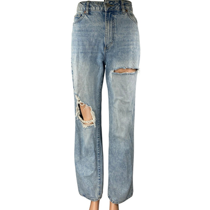 Garage Women's Blue High Rise Distressed Straight Wide Leg Denim Jeans Pants 0