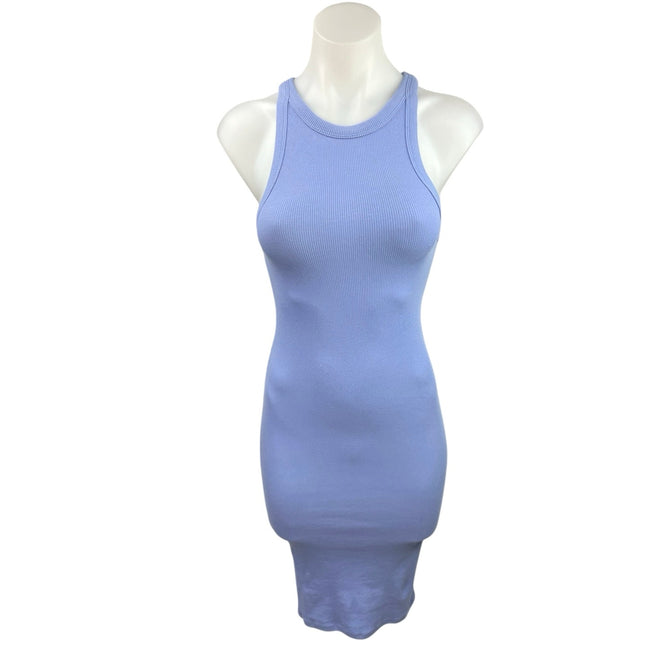 Zara Blue Ribbed Sleeveless Racerback Stretch Knit Mini Bodycon Tank Dress Sz S Zara Blue Ribbed Sleeveless Racerback Stretch Knit Mini Bodycon Tank Dress Sz S