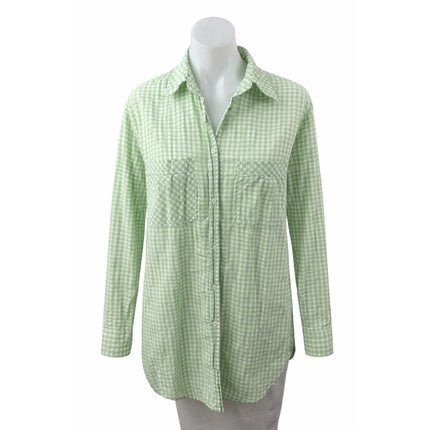Stradivarius Green Gingham Check Collared Long Sleeve Button Down Shirt Top Sz S